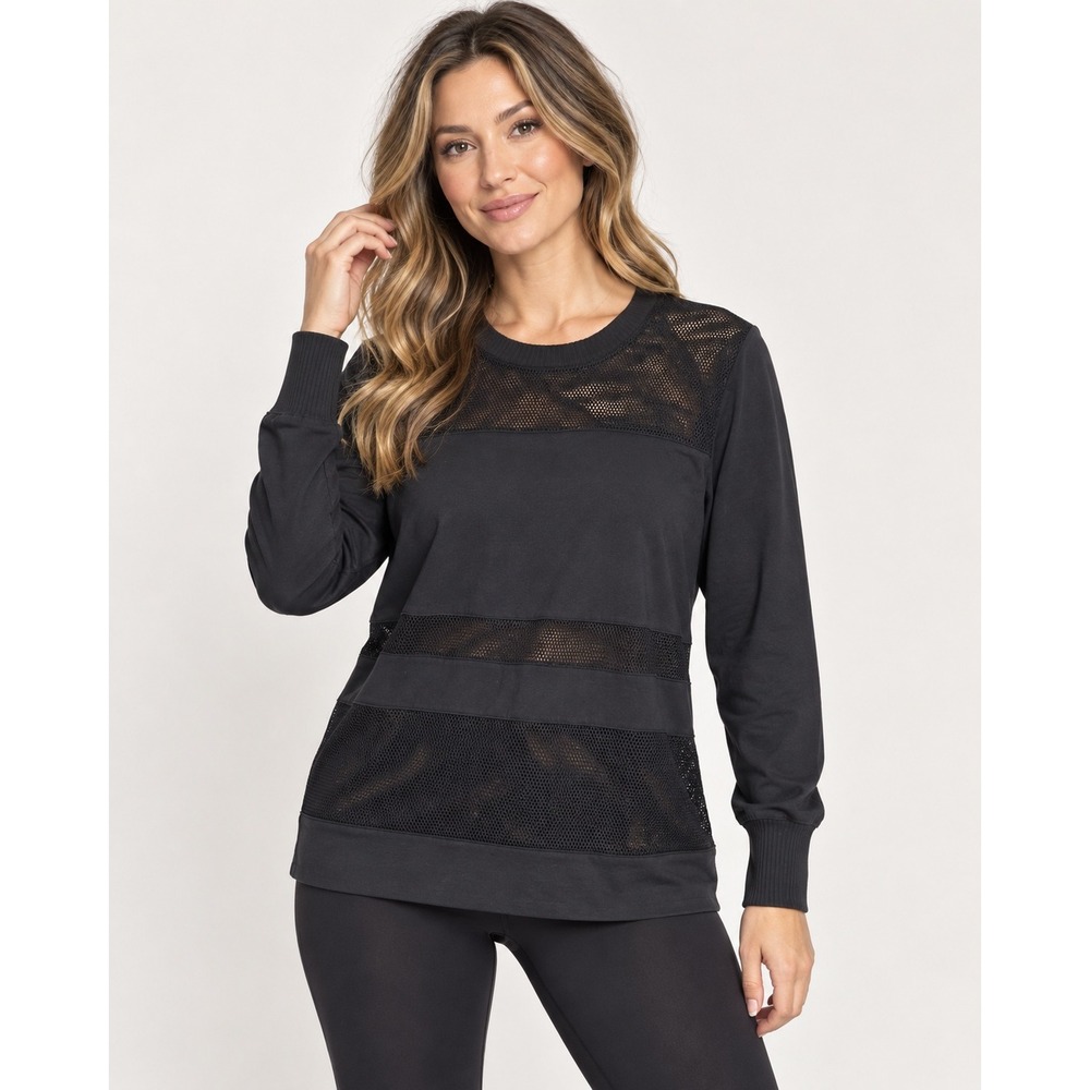 Alo Yoga Women's Black Mesh Panel Long Sleeve Pullover Top Athleisure